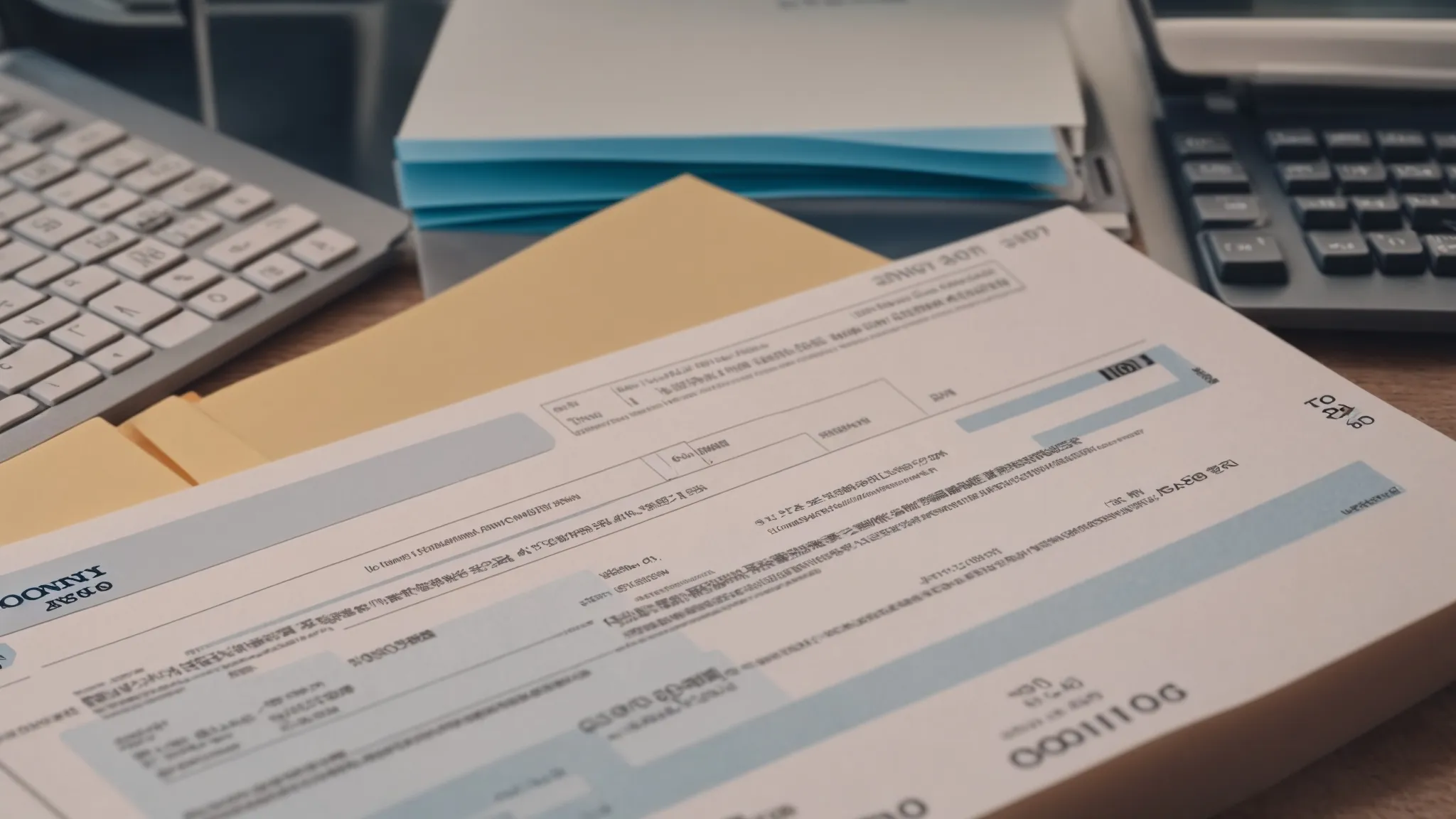 a neatly arranged workspace featuring a stack of business cheques next to a computer displaying a secure online ordering form, illuminated by soft, focused lighting to emphasize the importance of careful verification in financial transactions.