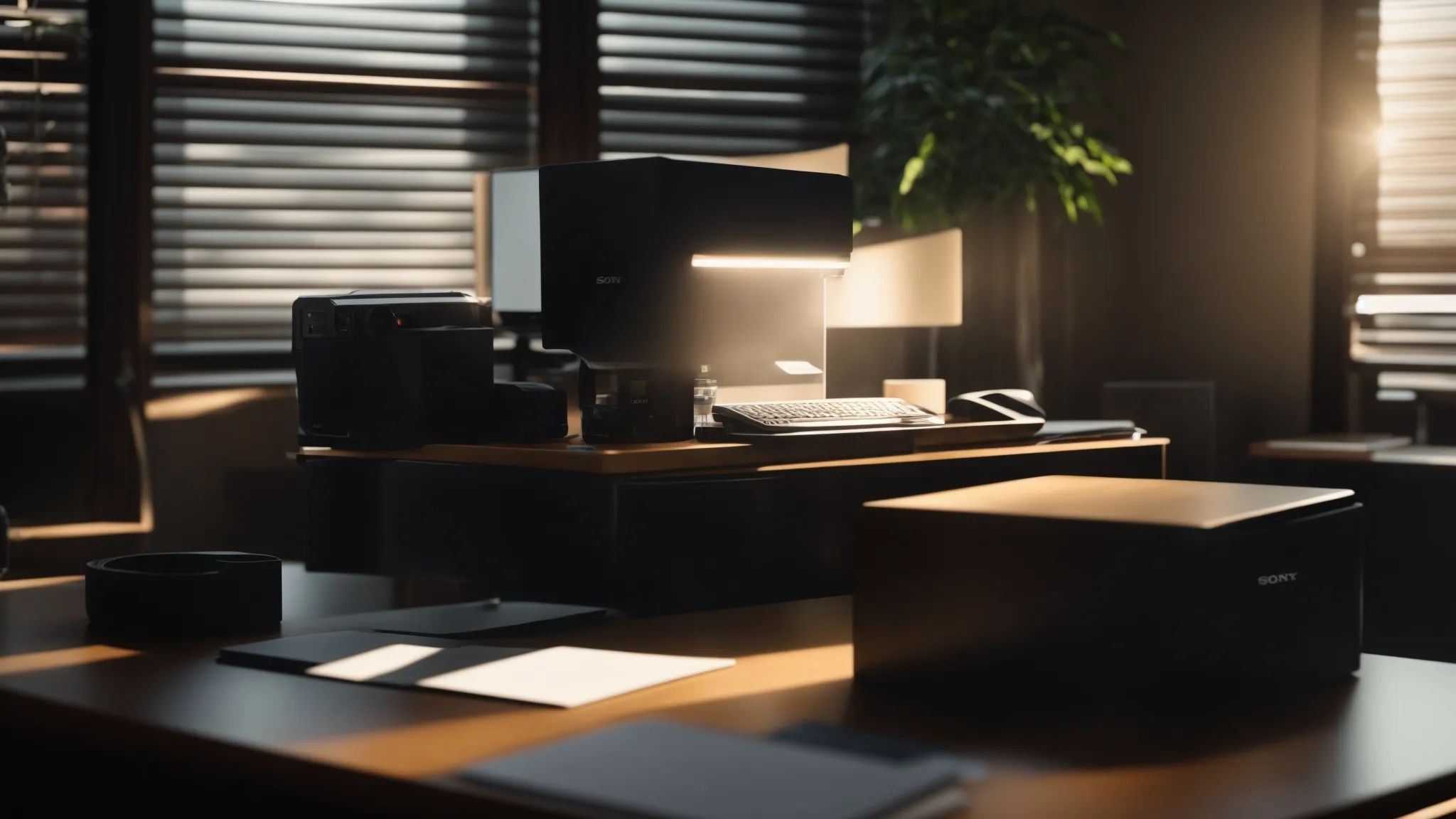 a powerful image capturing a secure workstation with a pristine, locked drawer holding business and personal cheques, surrounded by a soft glow of natural light, symbolizing the importance of safeguarding personal information against fraud and theft.