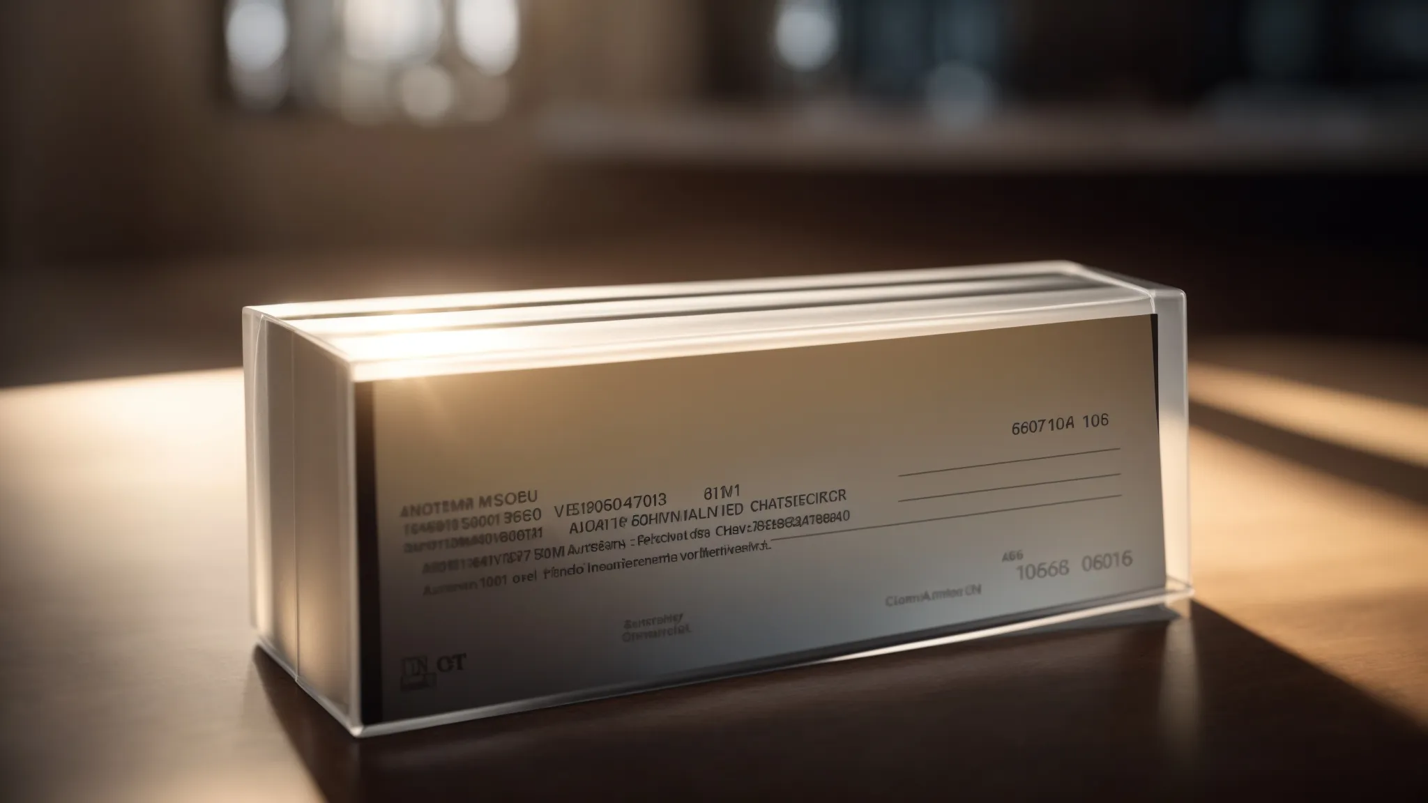 a securely stored personal cheque rests within a sleek, protective cover, illuminated by soft, focused lighting, emphasizing the importance of safeguarding financial documents against theft and damage.