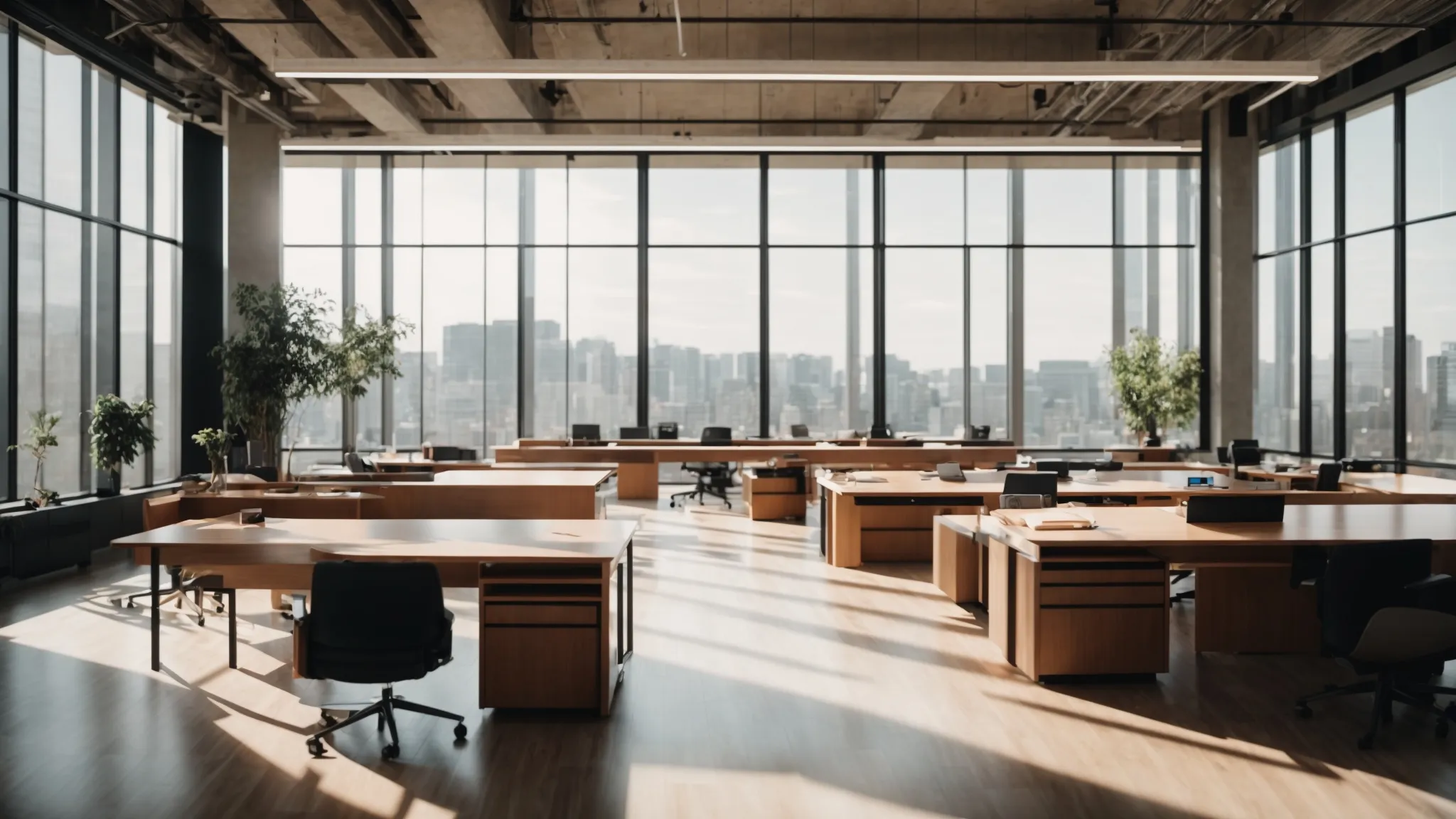a sleek, modern office environment showcases a vibrant array of fast delivery corporate cheques neatly organized on a polished conference table, illuminated by warm, natural light streaming through large windows.