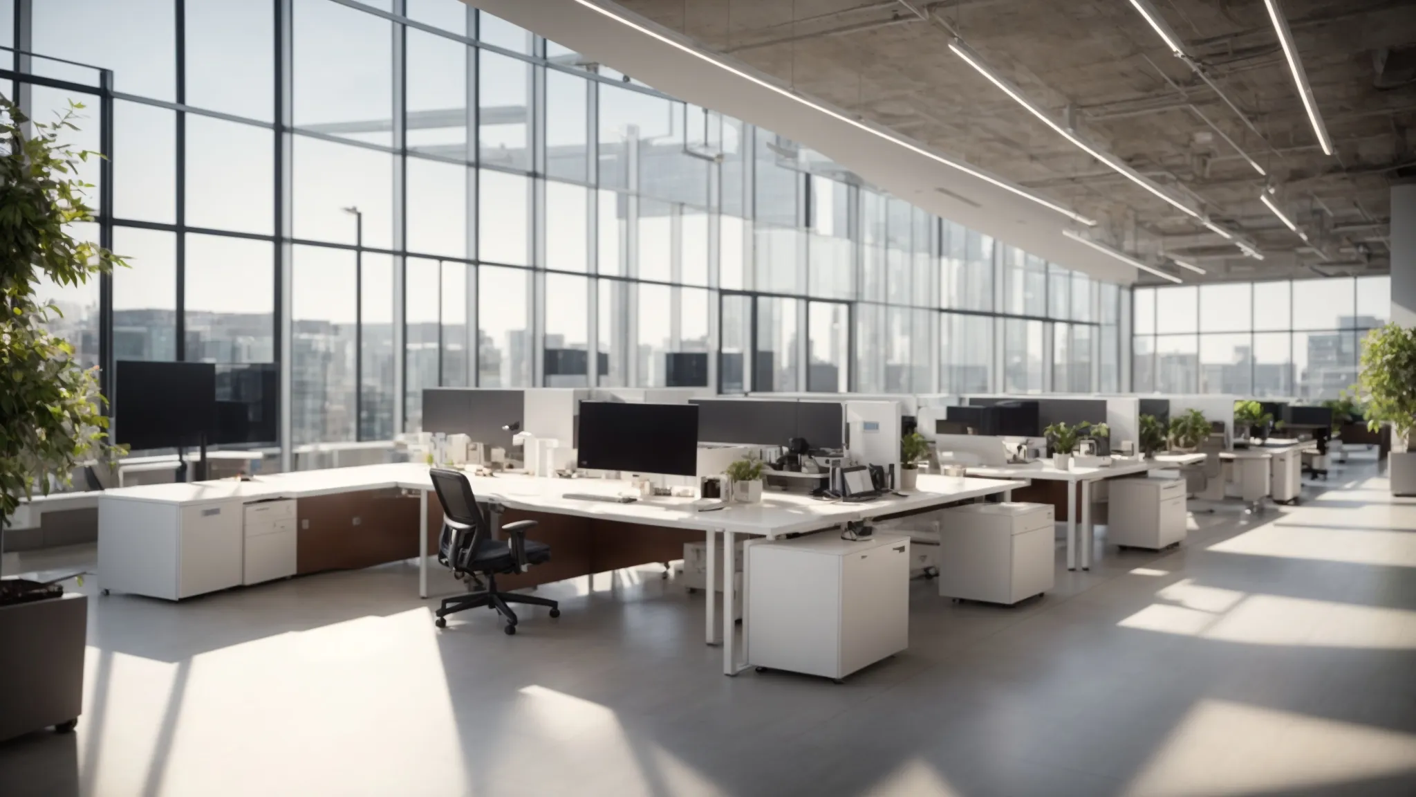 a sleek, modern office workspace is illuminated by soft, natural light, featuring a pristine desk adorned with an array of high-quality, professionally printed business cheques waiting to be organized, emphasizing efficiency and professionalism.