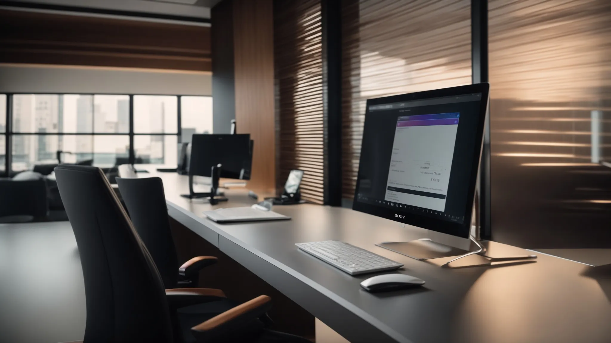 a sleek, modern workspace displays a computer screen showcasing a secure online cheque ordering platform, illuminated by soft, focused lighting to emphasize a seamless and professional ordering experience.
