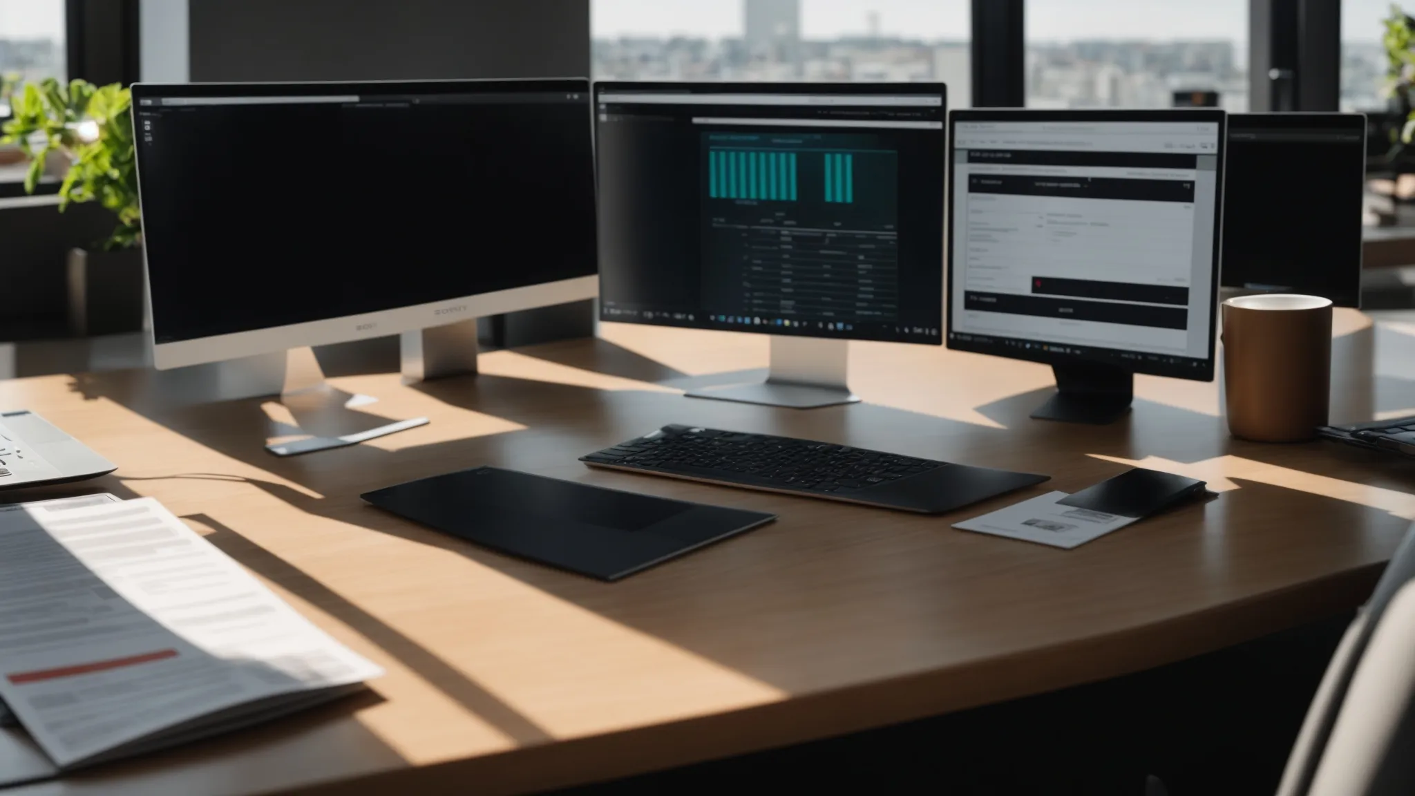 a sleek workspace features a laptop open to a vibrant, user-friendly cheque ordering website, surrounded by neatly organized business and personal cheques, bathed in soft natural light that enhances the sense of efficiency and professionalism.