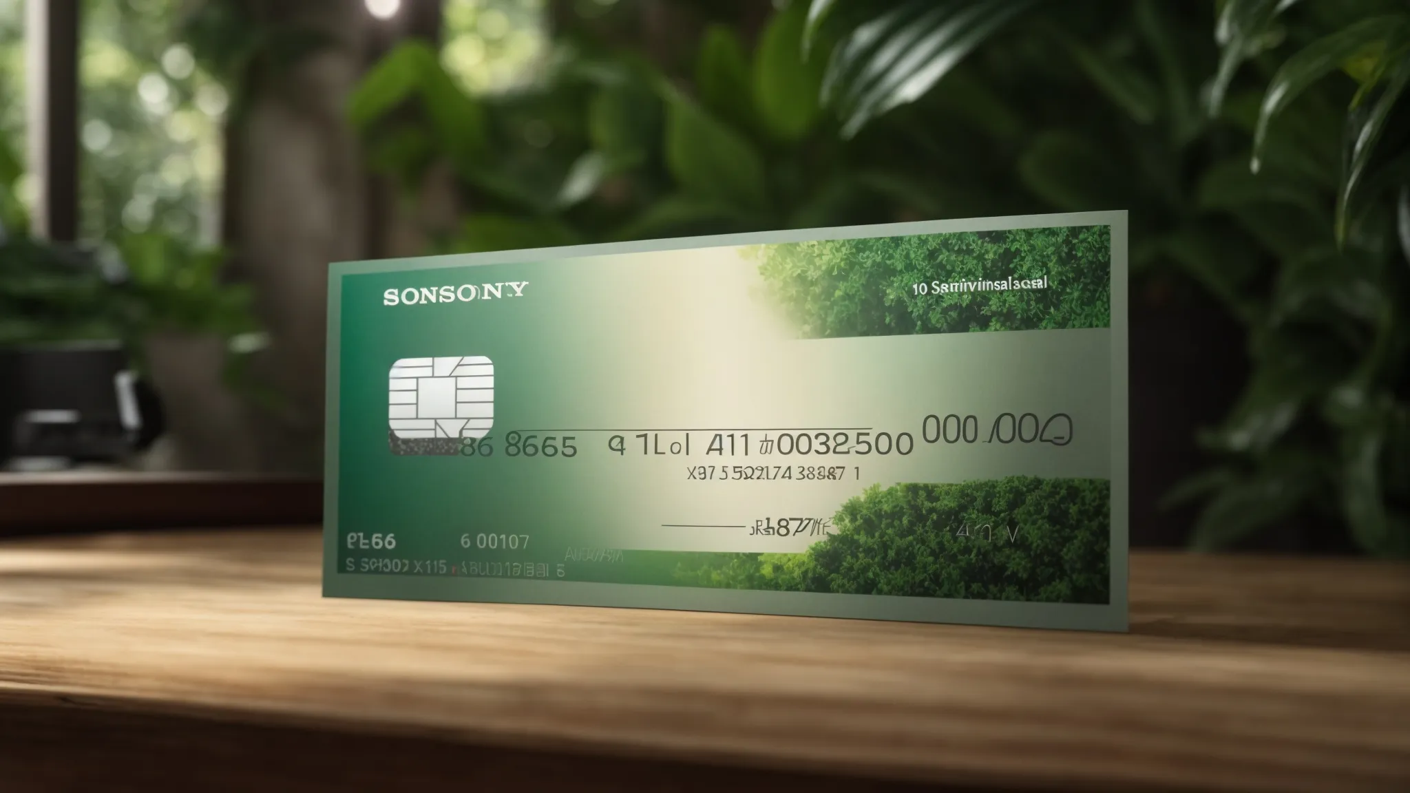 a vibrant close-up of elegantly designed business and personal cheques, showcasing unique branding and intricate security features, set against a backdrop of a lush, green environment that emphasizes sustainability and local production.