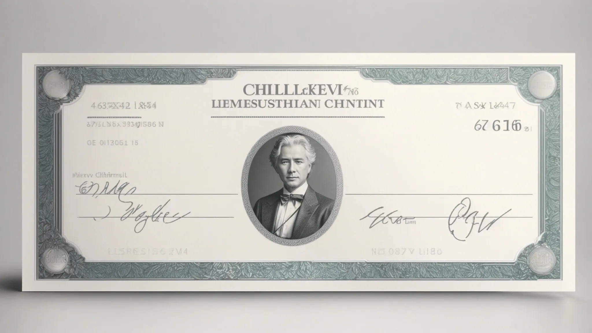 a visually captivating personal cheque design showcases intricate security features and bold, clear typography against a striking, minimalist background, symbolizing both elegance and financial reliability.