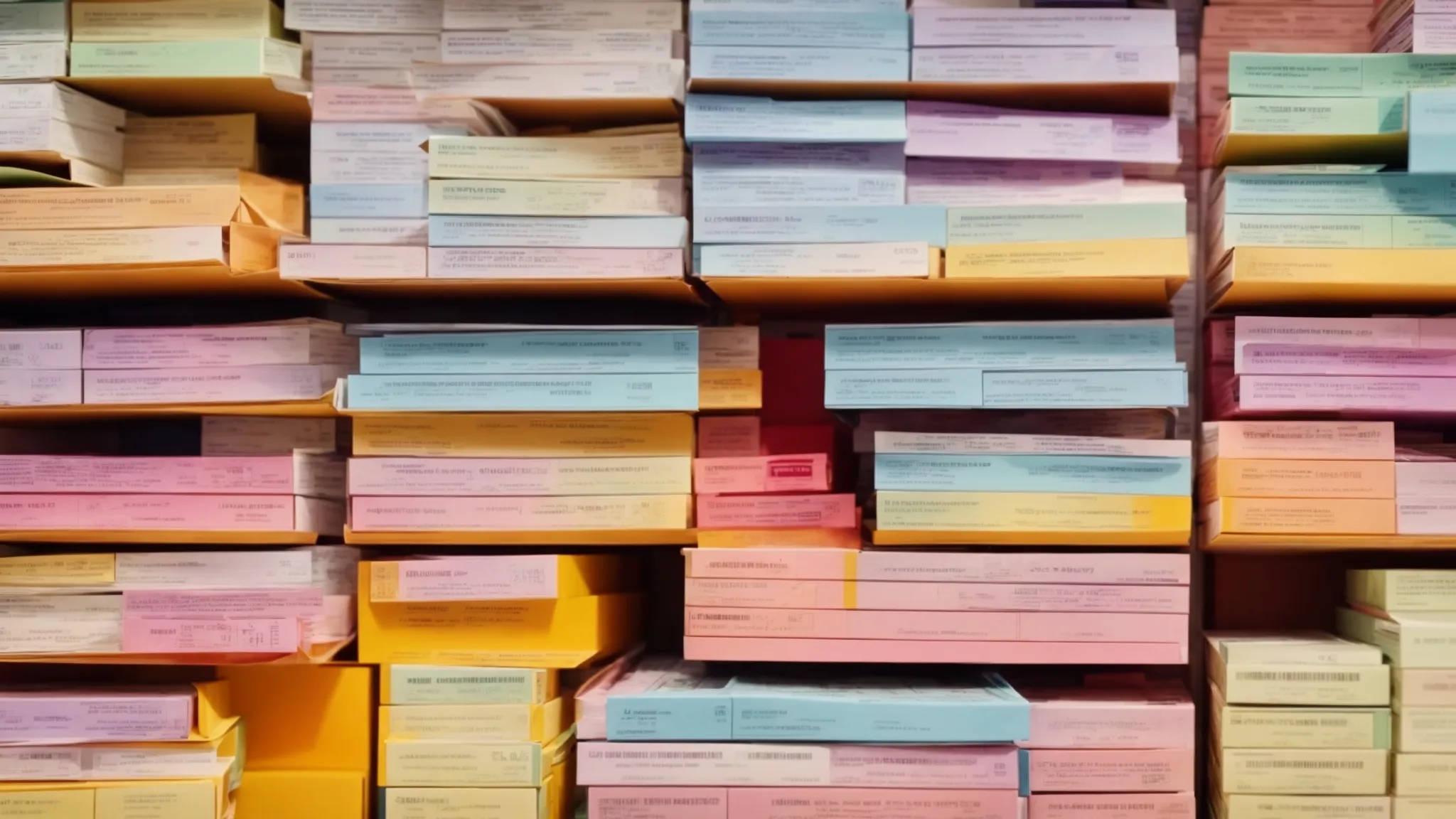 a visually striking arrangement of neatly stacked business and personal cheques, each showcasing vibrant colors and crisp designs, illuminated by soft, natural light, symbolizing efficiency and financial management in a modern workspace.