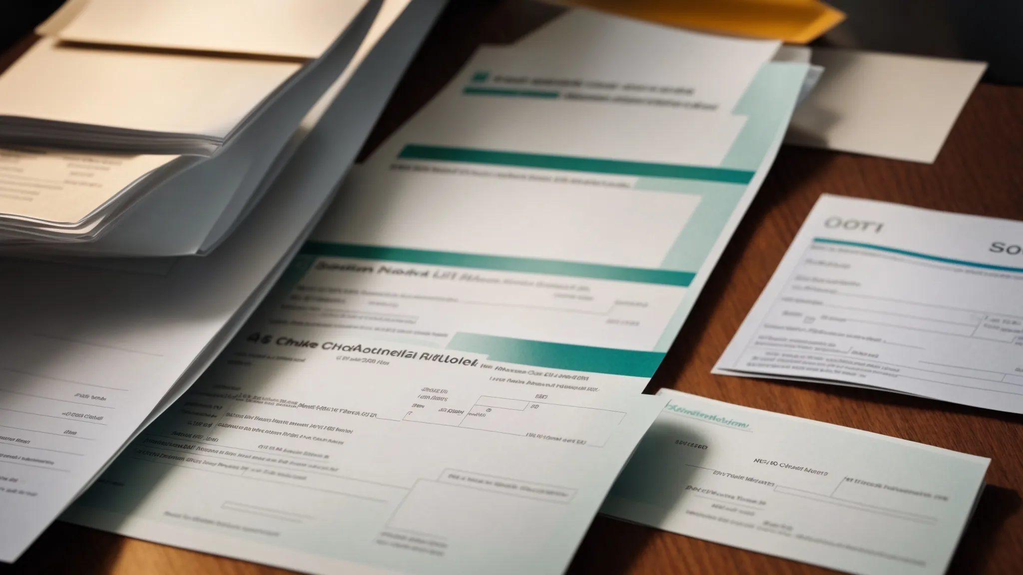 a visually striking arrangement of various cheque forms lies atop a polished wooden desk, illuminated by soft natural light filtering through a nearby window, symbolizing the intricate relationship between minimum order quantities and business finances.