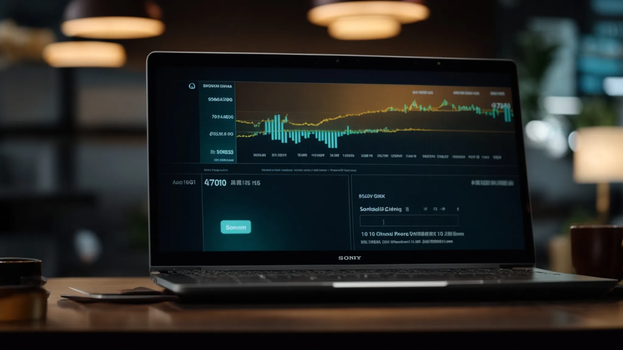 a visually striking scene captures a glowing laptop screen displaying an online banking interface, surrounded by meticulously organized business and personal cheques, illuminated by soft, focused lighting that emphasizes clear tracking of financial orders.
