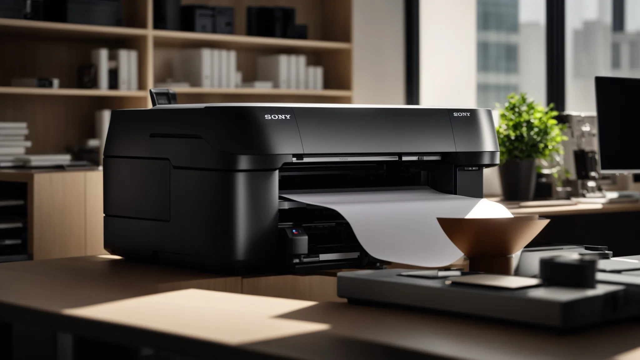 a visually striking scene depicting a professional workspace with elegant business and personal cheques being printed on a sleek, modern printer, illuminated by soft, focused lighting that highlights the precision and efficiency of express delivery services.