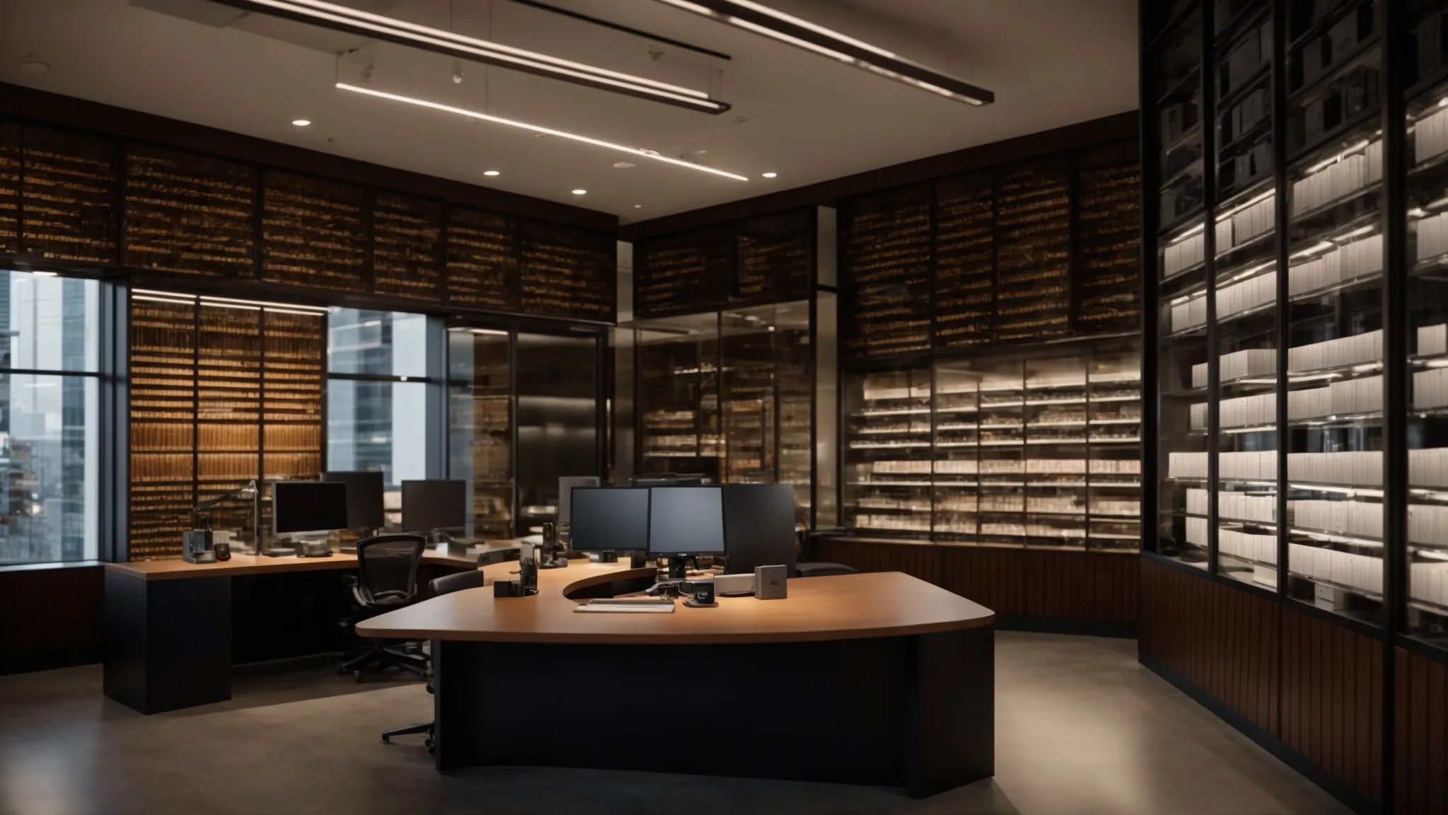 a well-organized business workspace showcases a collection of meticulously designed custom order cheques, illuminated by soft overhead lighting that emphasizes the intricate security features and elegant designs, reflecting the importance of quality assurance in financial documentation.