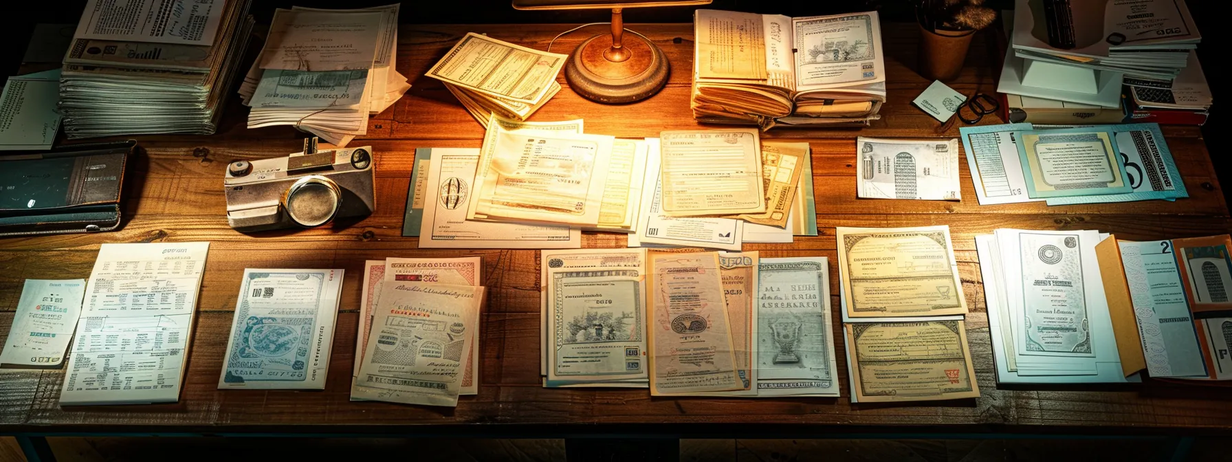 a carefully arranged collage of diverse business cheques, showcasing varying designs and quality, set on an elegant wooden desk illuminated by soft, natural light that emphasizes their professional significance in financial decision-making.