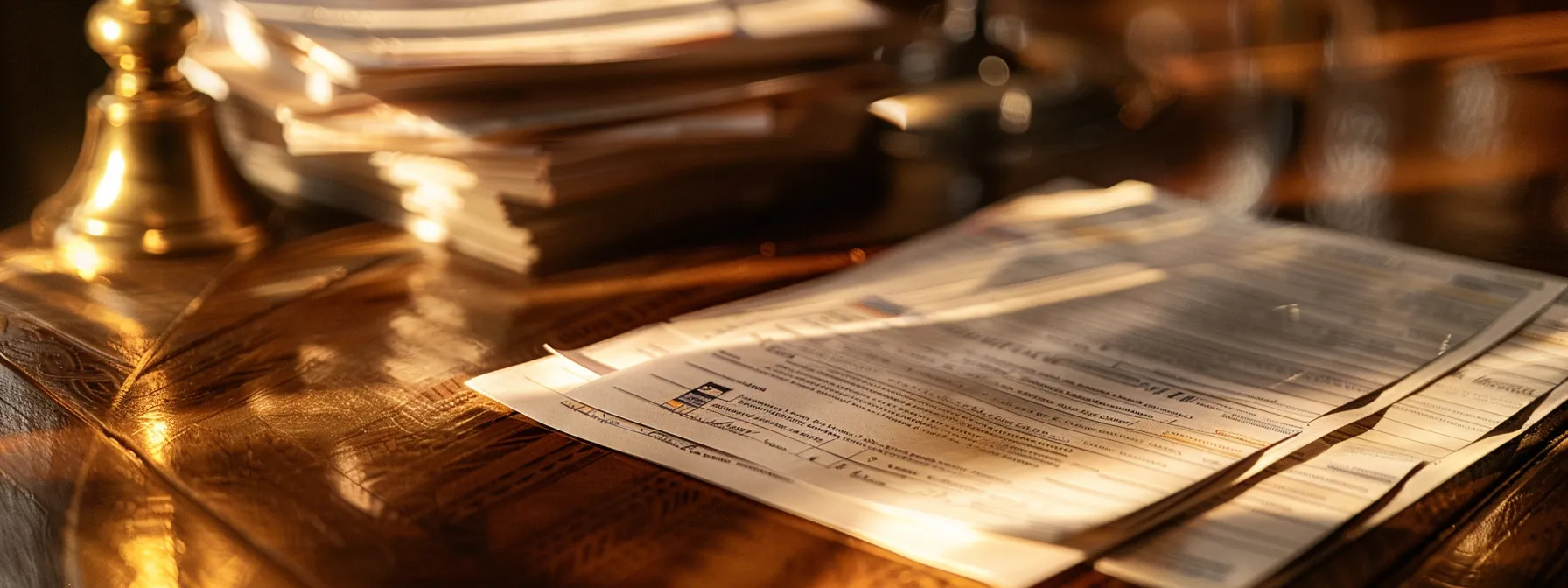a close-up of luxurious, textured business and personal cheques spread elegantly on a polished wooden desk, illuminated by soft, warm lighting that enhances their intricate designs and conveys a sense of professionalism and trust.