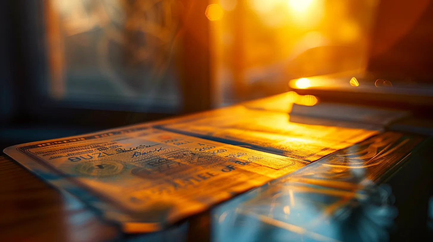 a close-up shot of an elegantly designed, vibrant cheque lying atop a polished wooden desk, bathed in warm, natural light that highlights its intricate details and conveys a sense of professionalism and trust.