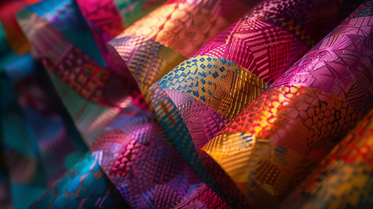 a close-up shot of a stack of colorful, intricately designed cheques, featuring vibrant patterns and textures, illuminated by soft, natural light to reveal their elegant details.
