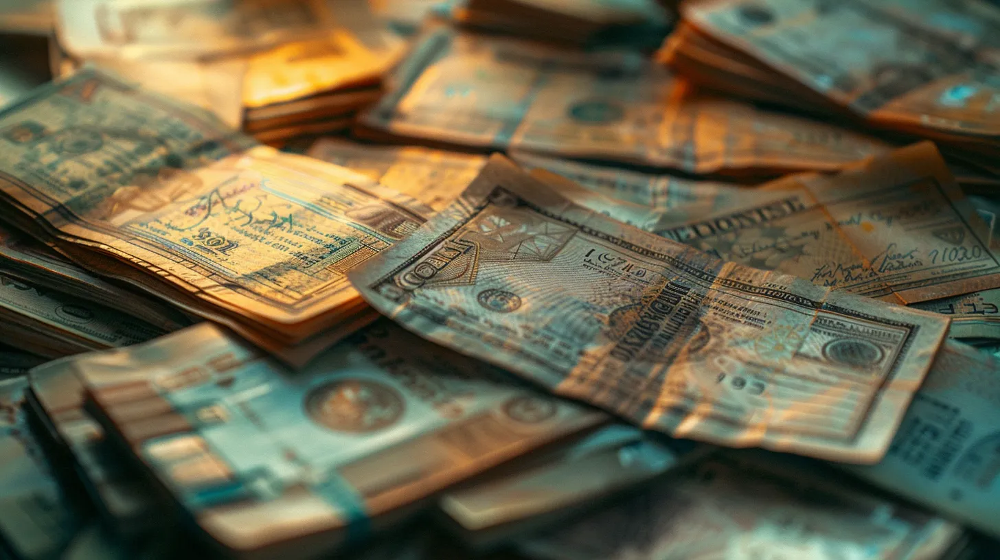 a close-up view of an elegantly arranged collection of pristine business and personal cheques, displaying intricate designs and rich textures under soft, diffused lighting that accentuates their professional significance.