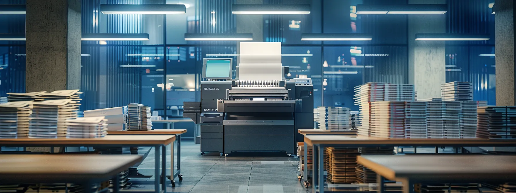 a dynamic composition featuring a sleek, modern printing press in operation, surrounded by stacks of freshly printed business and personal cheques, under bright, focused lighting that highlights the precision and efficiency of timely financial processes.