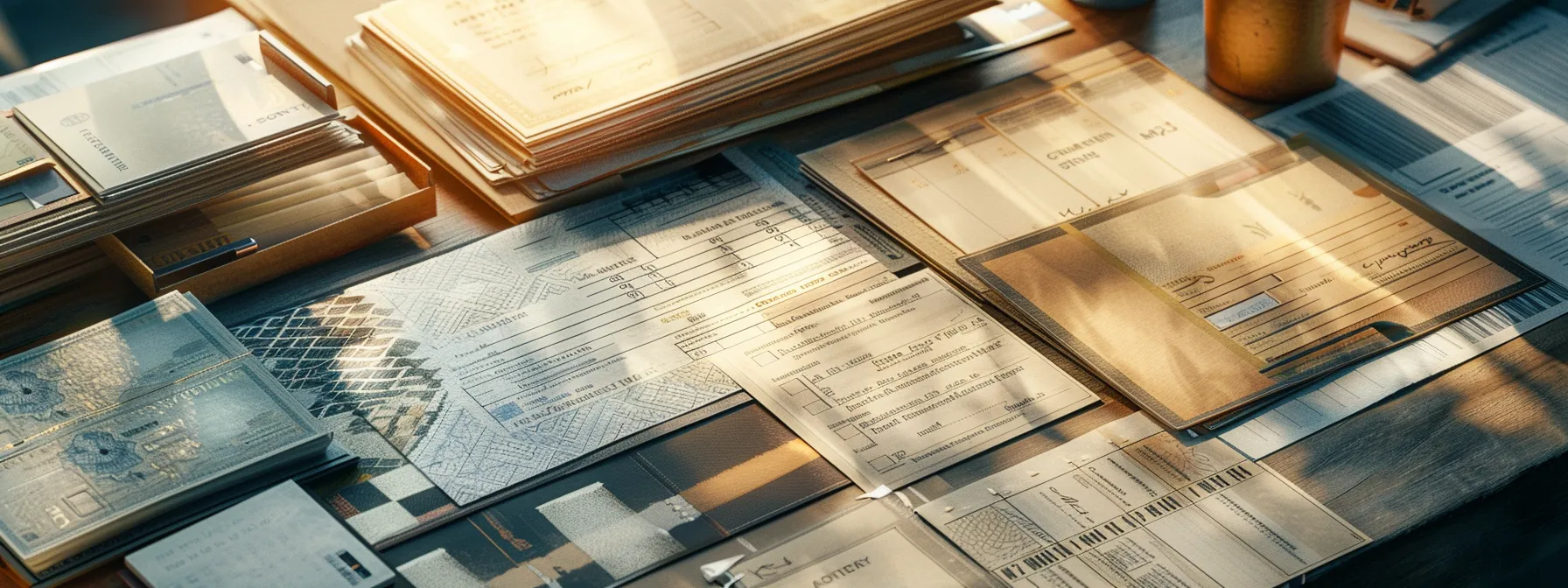 a meticulously arranged flat lay of high-quality business and personal cheques, showcasing varied designs and textures under soft, diffused lighting, emphasizing the importance of material quality and supplier reliability in financial transactions.