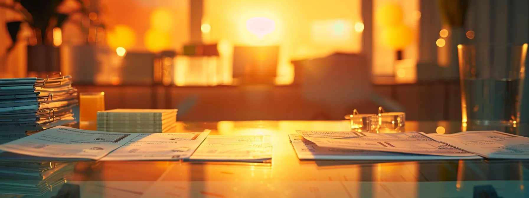 a meticulously arranged still life of glossy business and personal cheques, each showcasing unique designs and colors, illuminated by soft, diffused natural light to create an atmosphere of professionalism and trust.
