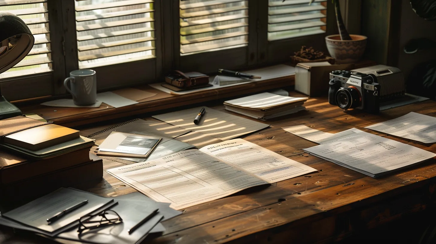 a sophisticated workspace is illuminated by natural light, showcasing an elegant arrangement of business cheques, personal cheques, and manual cheques resting on a polished wooden desk, emphasizing the theme of financial management and professionalism.