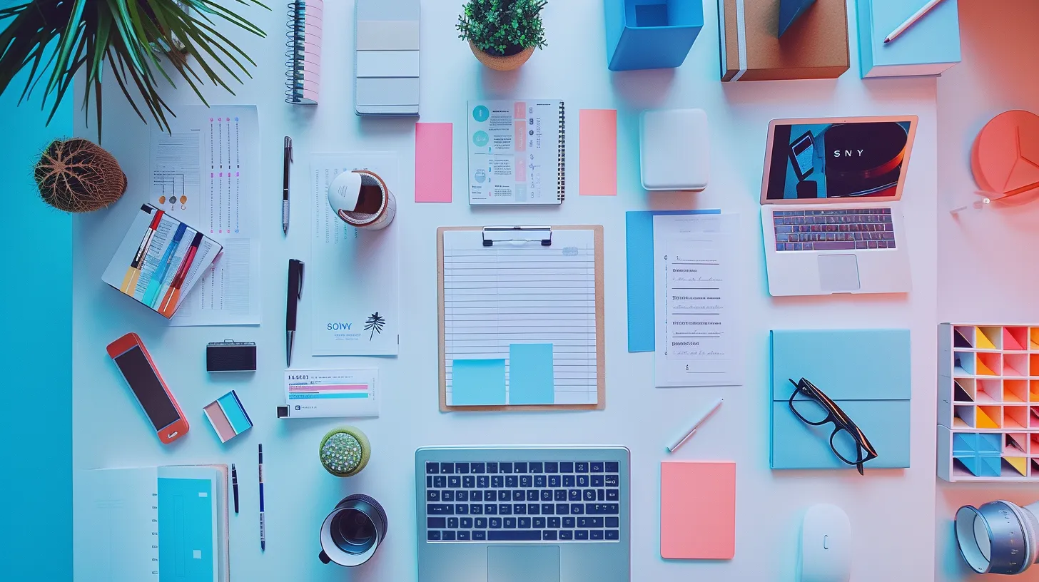 a vibrant and organized workspace showcases an elegant arrangement of business and personal cheques, each exuding professionalism against a clean, minimalistic backdrop, illuminated by soft, natural light.