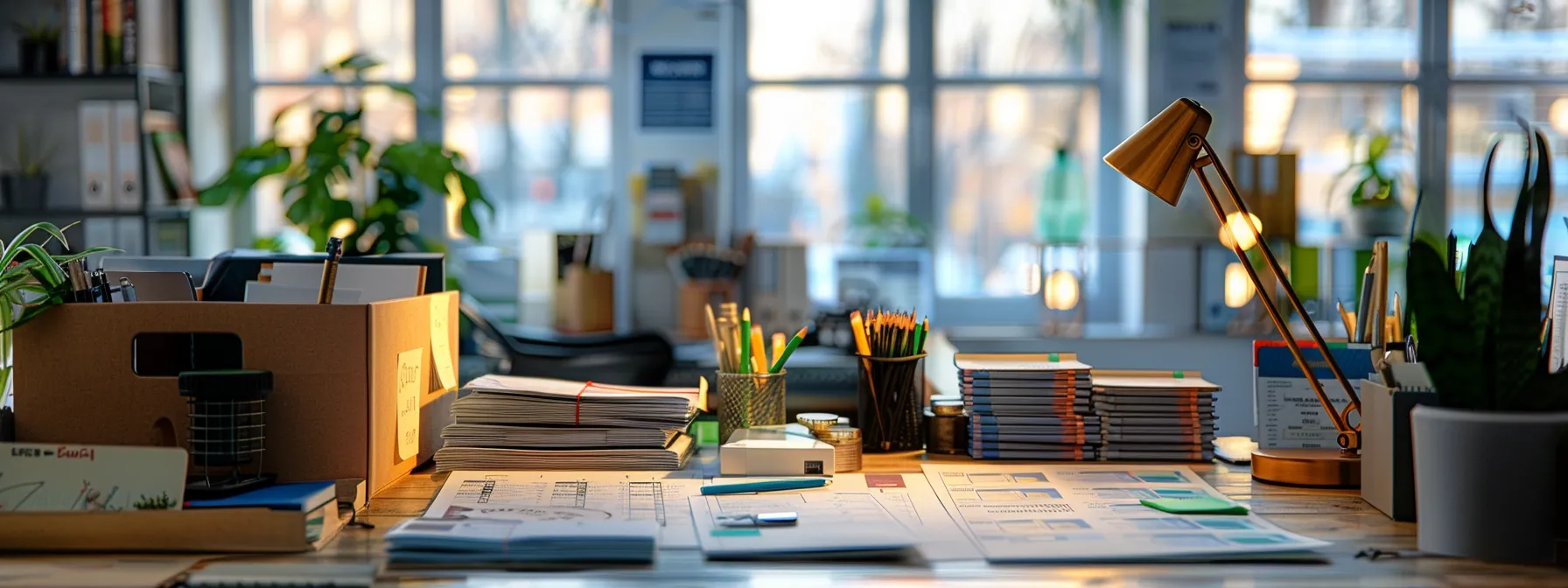 a vibrant, well-organized office workspace showcases a detailed pricing comparison chart for cheque printing services, surrounded by stacks of sleek business and personal cheques, all illuminated by soft, natural lighting.