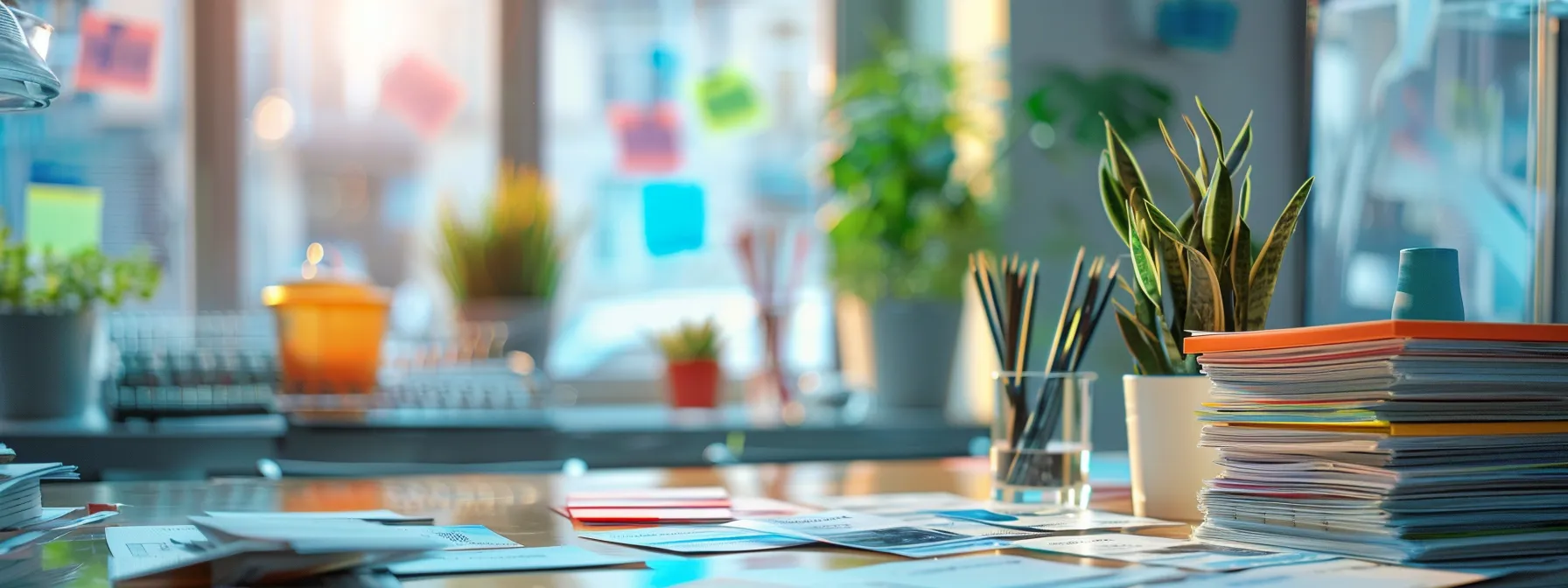 a vibrant, well-lit workspace showcases an array of neatly stacked cheques, both business and personal, with a manual cheque prominently displayed, emphasizing a theme of financial organization and professionalism.