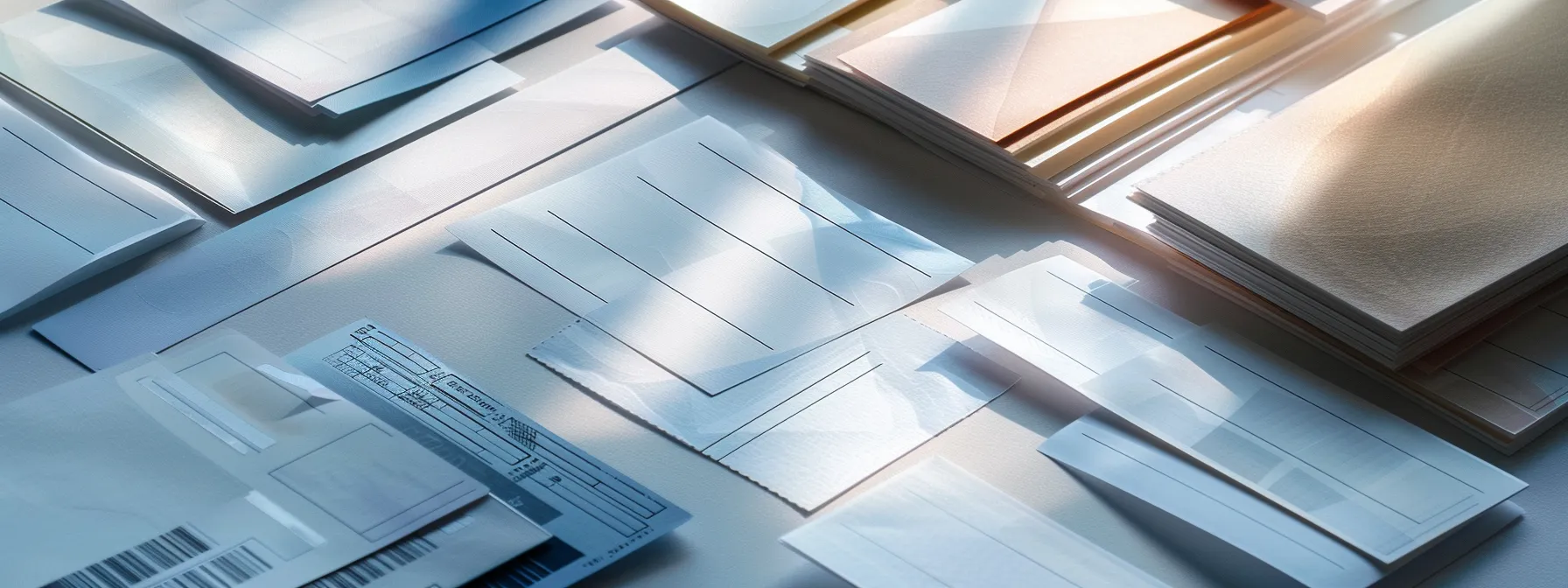 a visually striking arrangement of elegantly designed business cheques, personal cheques, and manual cheques laid out against a backdrop that reflects a sophisticated brand style guide, showcasing harmonious colors and fonts that emphasize a consistent brand identity.