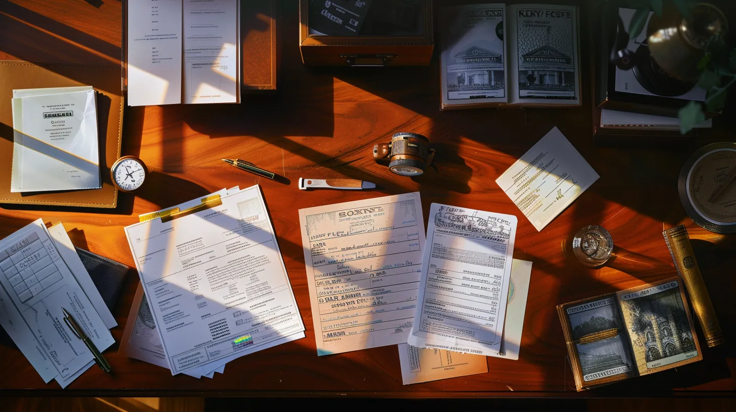 a visually striking composition of various elegantly designed business and personal cheques arranged artfully on a rich mahogany desk, capturing the essence of professionalism and financial trust.