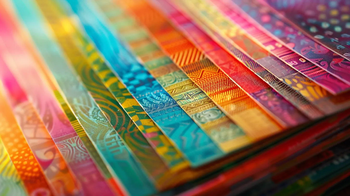 a vivid close-up of a neatly stacked collection of colorful business and personal cheques, showcasing varied intricate designs and textures under soft, diffused lighting, emphasizing their importance in financial transactions.