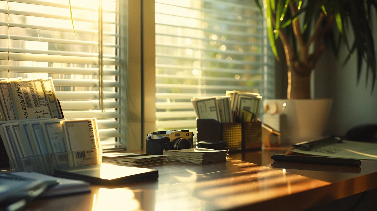 an elegant display of business and personal cheques arranged artistically on a sleek wooden desk, illuminated by soft natural light filtering through a nearby window, creating a sense of professionalism and trustworthiness.