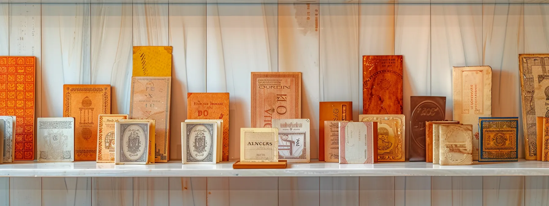 an elegantly arranged display of various business and personal cheques, showcasing intricate designs and vibrant colors against a clean, minimalist background.
