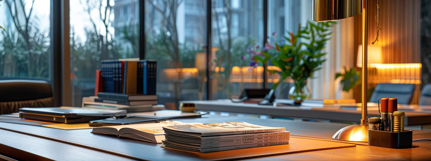 a sleek, elegant workspace featuring a crisp stack of business and personal cheques, illuminated by natural light streaming through a large window, creating a sophisticated yet inviting atmosphere for financial activities.