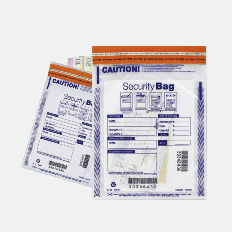 Tamper-evident bank deposit bags for secure cash and cheque transport